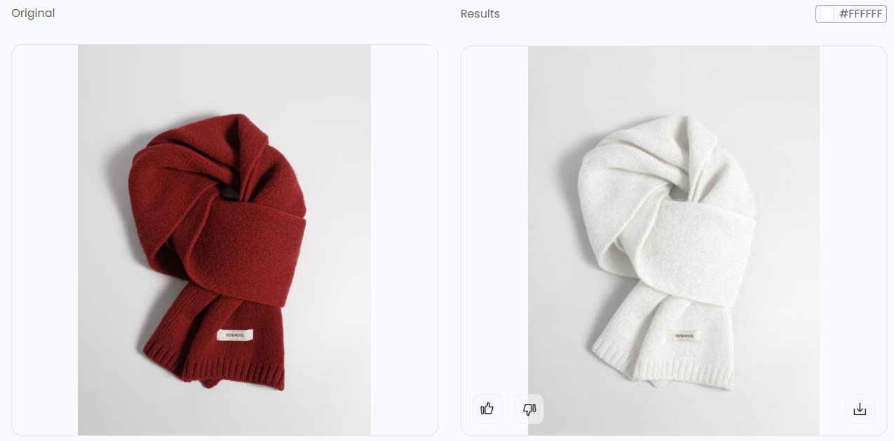 Red knitted scarf recolored white with folds retained