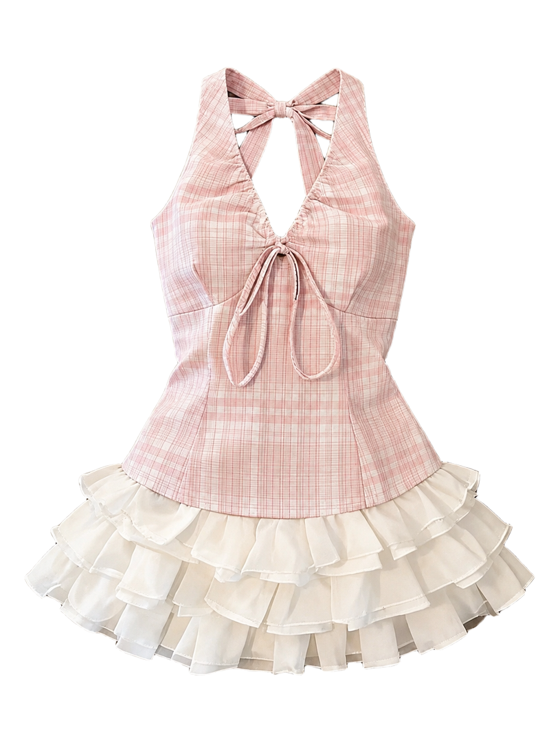 Erase.bg transparent preview of the plaid and ruffled outfit