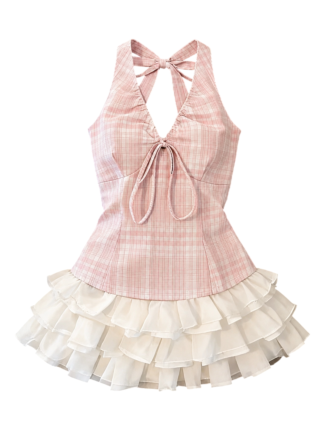 Photoroom transparent cutout of the plaid and ruffled outfit