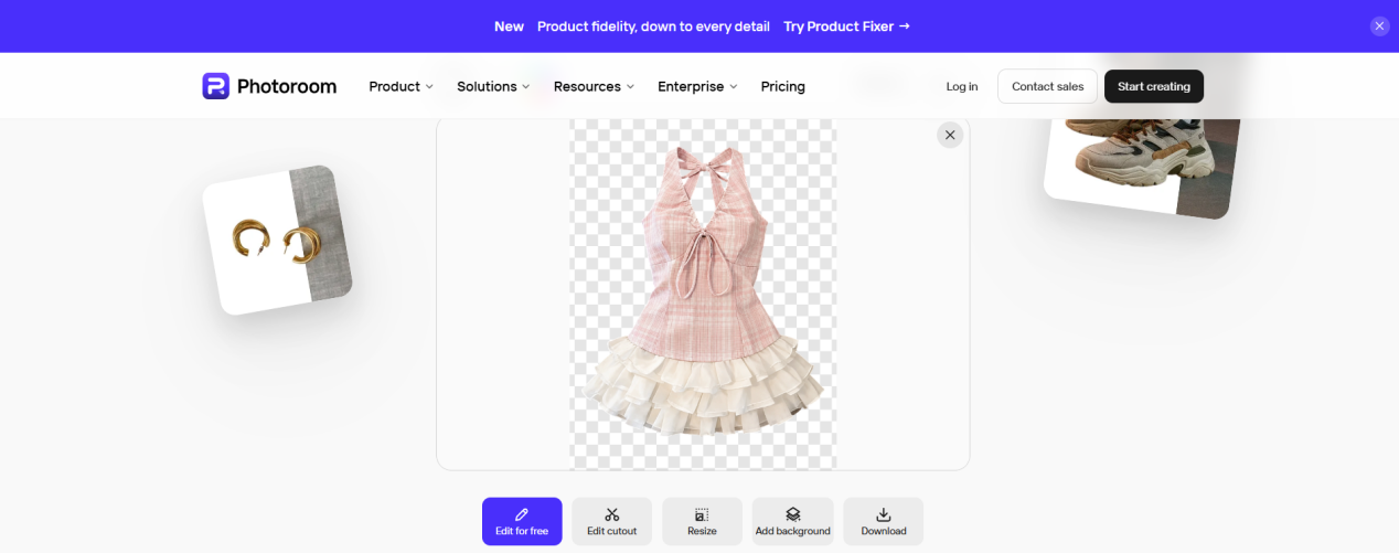 Photoroom background remover workspace with the clothing cutout