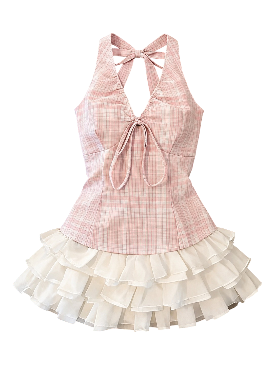 Pixelcut transparent cutout of the plaid and ruffled outfit