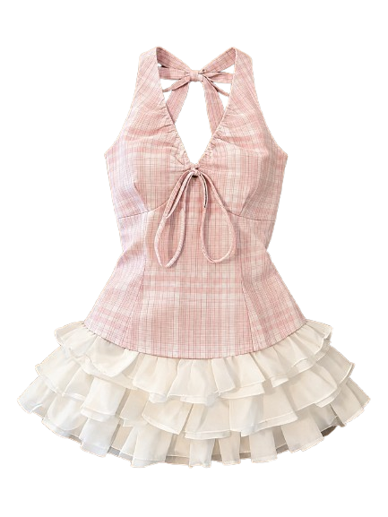 remove.bg transparent preview of the plaid and ruffled outfit