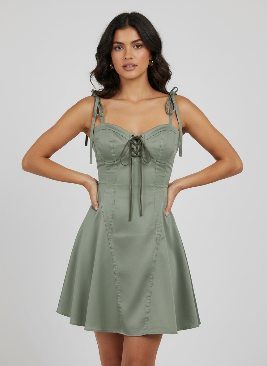 FASHN AI result for the sage-green corset-style dress