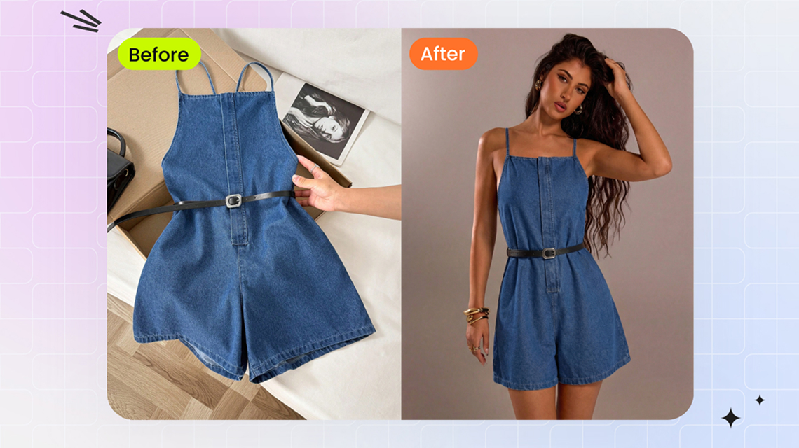 Best AI clothes changers for ecommerce sellers 2026 — flat-lay product photo turned into a marketplace-ready on-model listing image