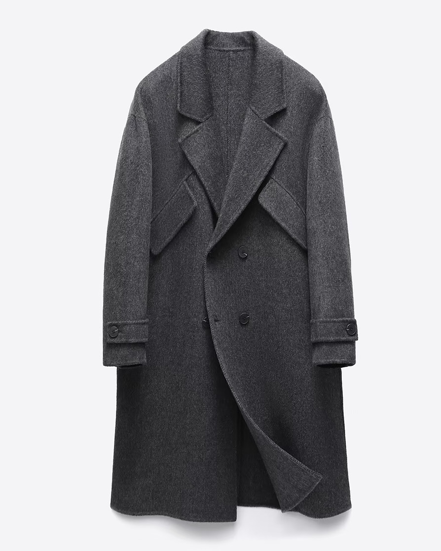 Source product photo of a dark gray men's long coat