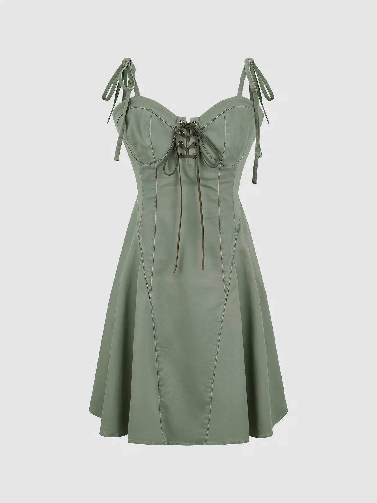 Source product photo of a sage-green corset-style dress