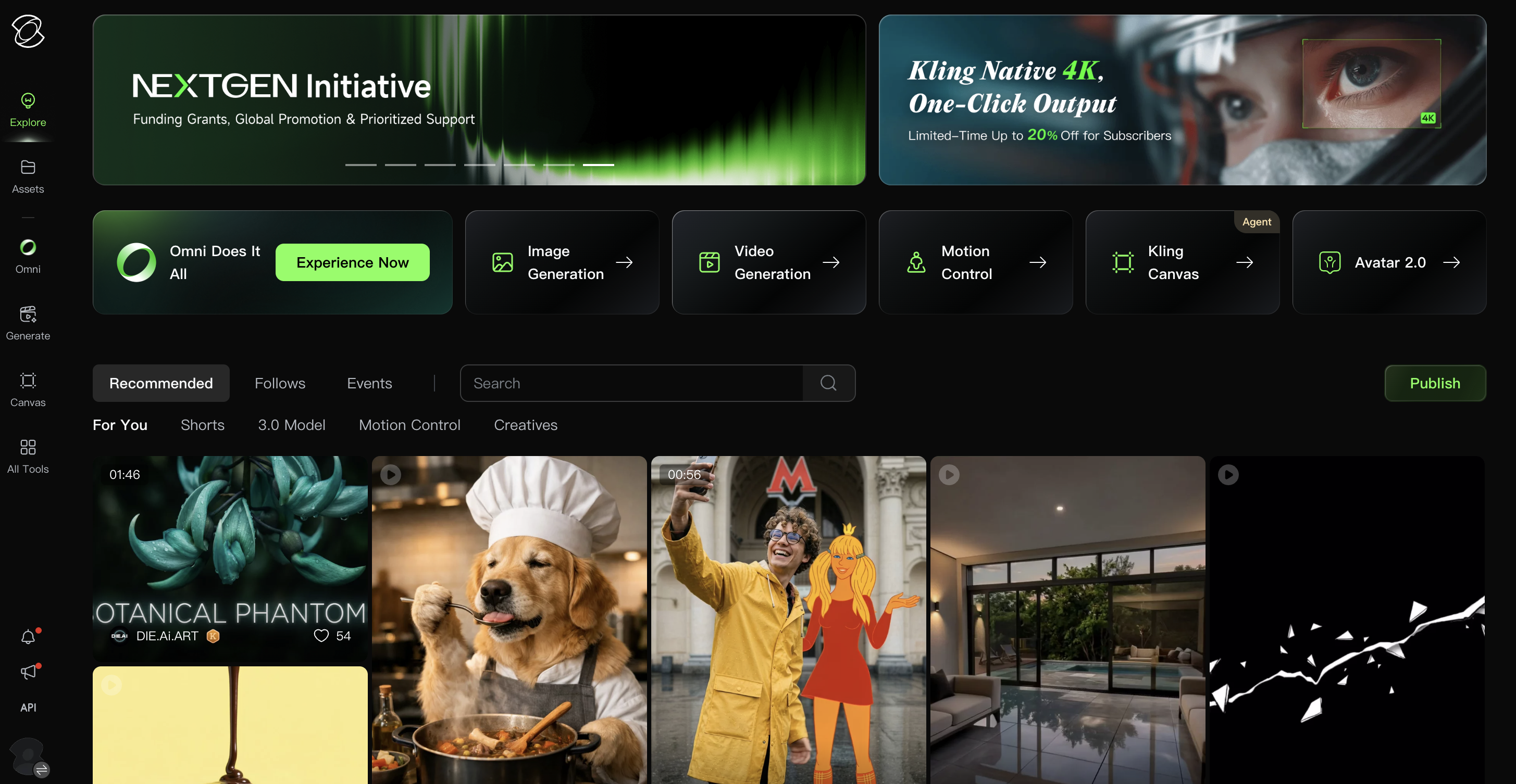 Kling AI 3.0 interface showing native 4K video generation, multi-shot storyboard, and audio controls