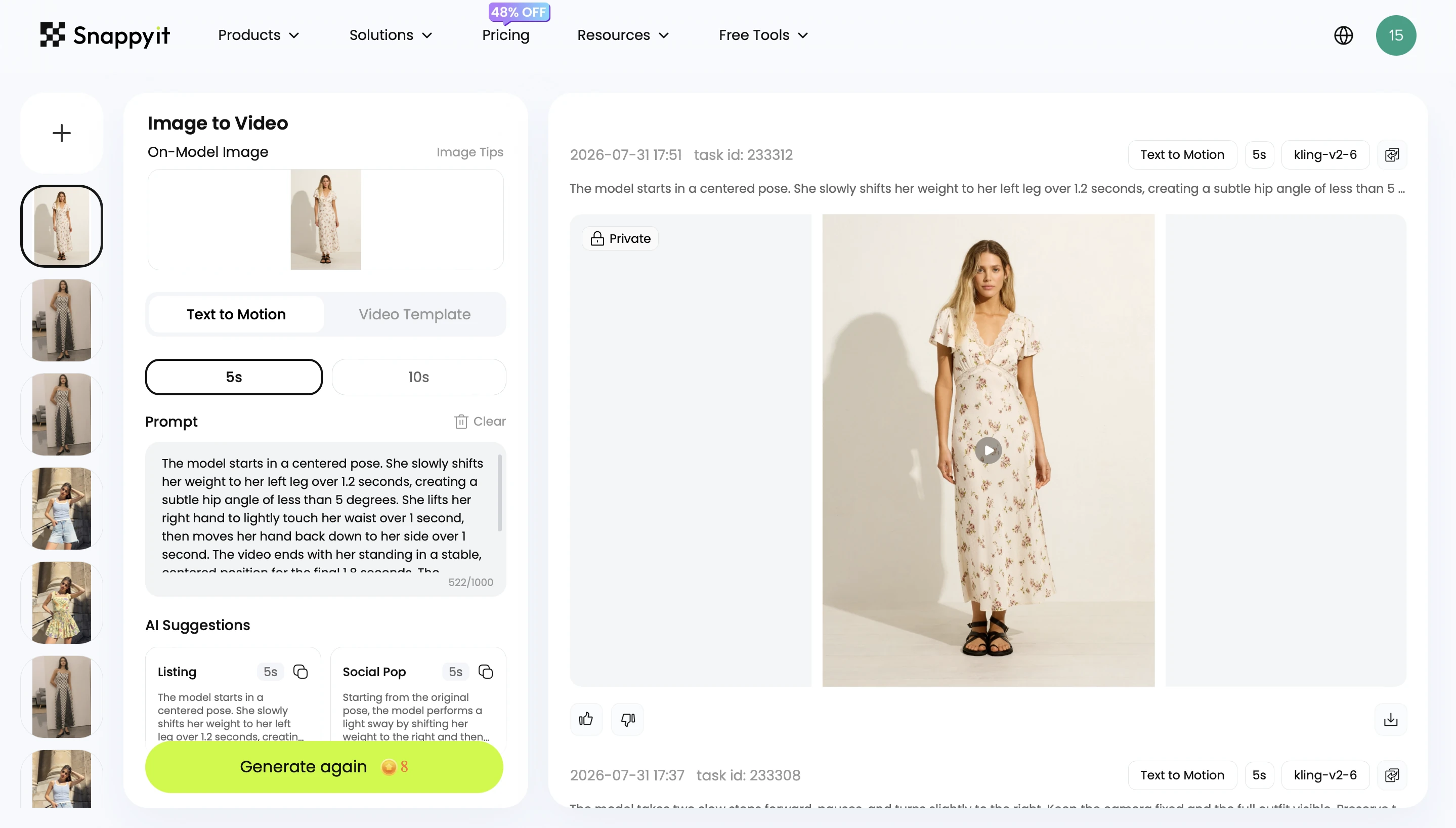 Snappyit image-to-video workflow with generated result