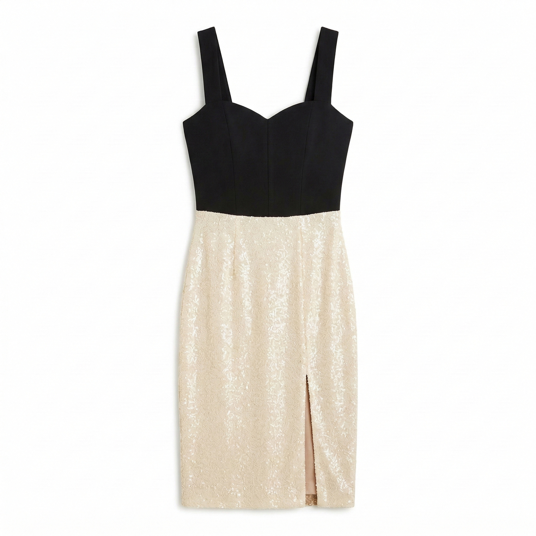 Same sequin dress regenerated as clean white-background catalog flat-lay (AI Flat Lay output) for Poshmark / Mercari / eBay listings