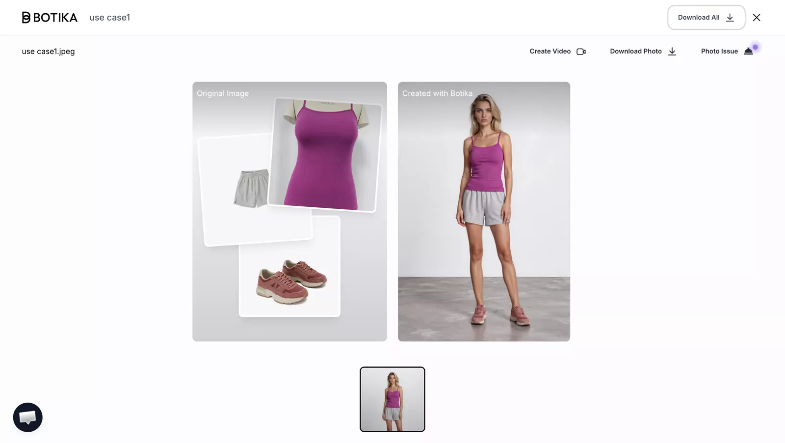 Botika AI fashion model workspace with a styled outfit built around the supplied top