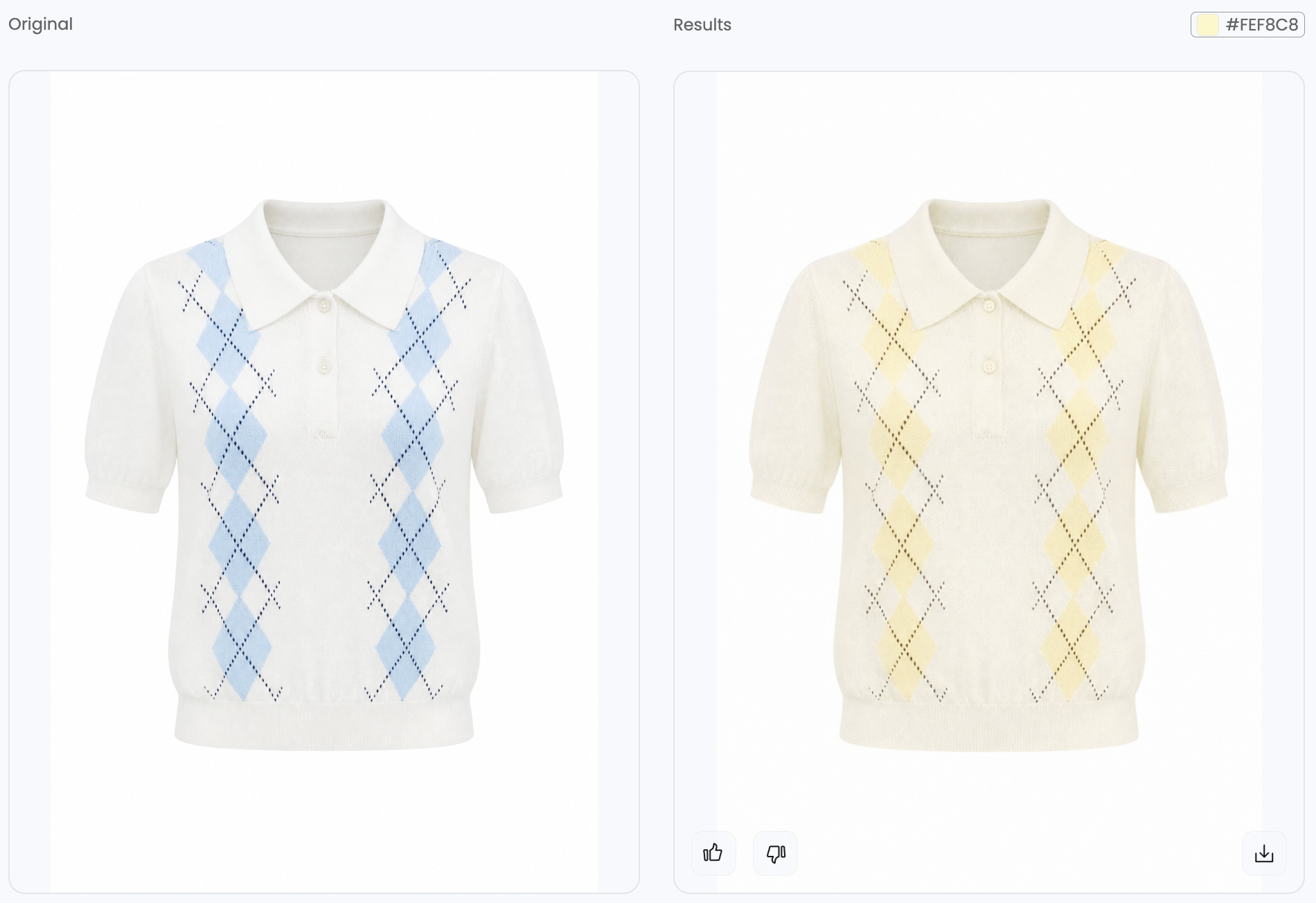 Argyle polo recolored from blue to pale yellow