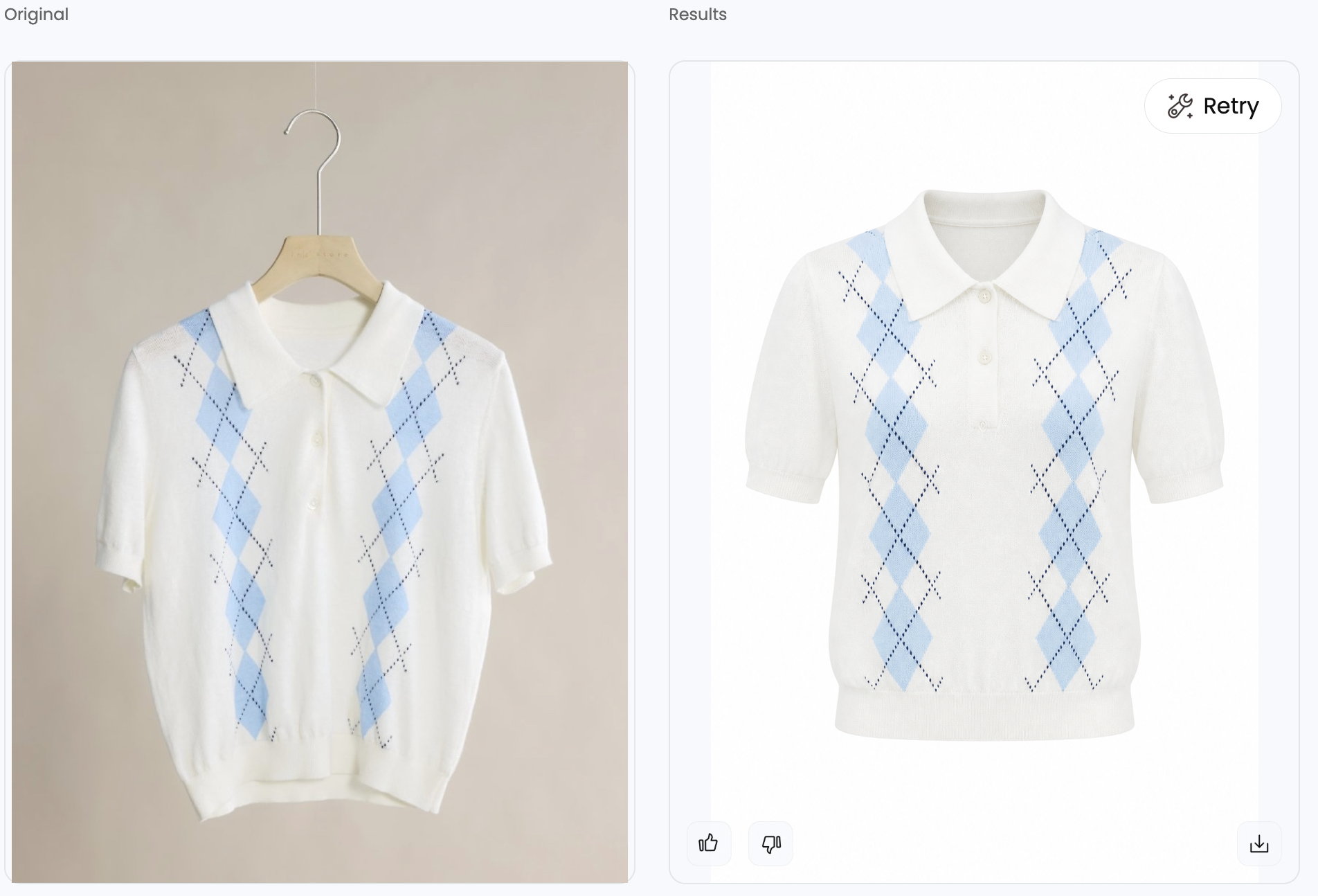 Argyle polo before and after ghost mannequin editing