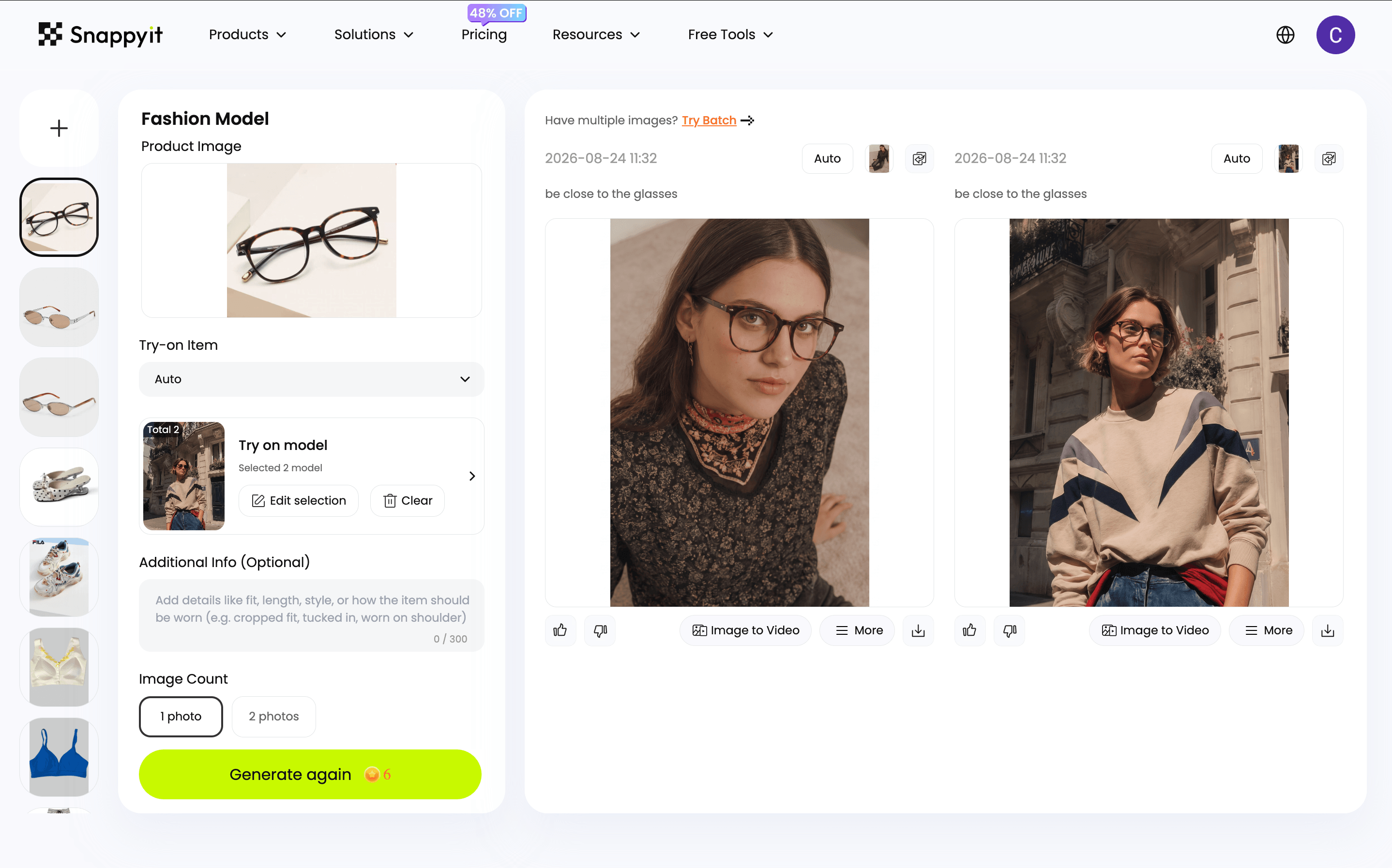 Snappyit workspace with an eyewear source image