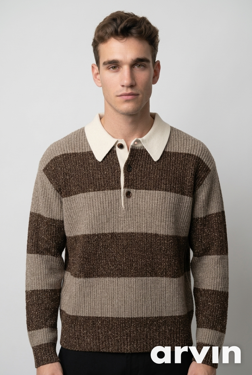 Arvin result for striped knit polo with watermark