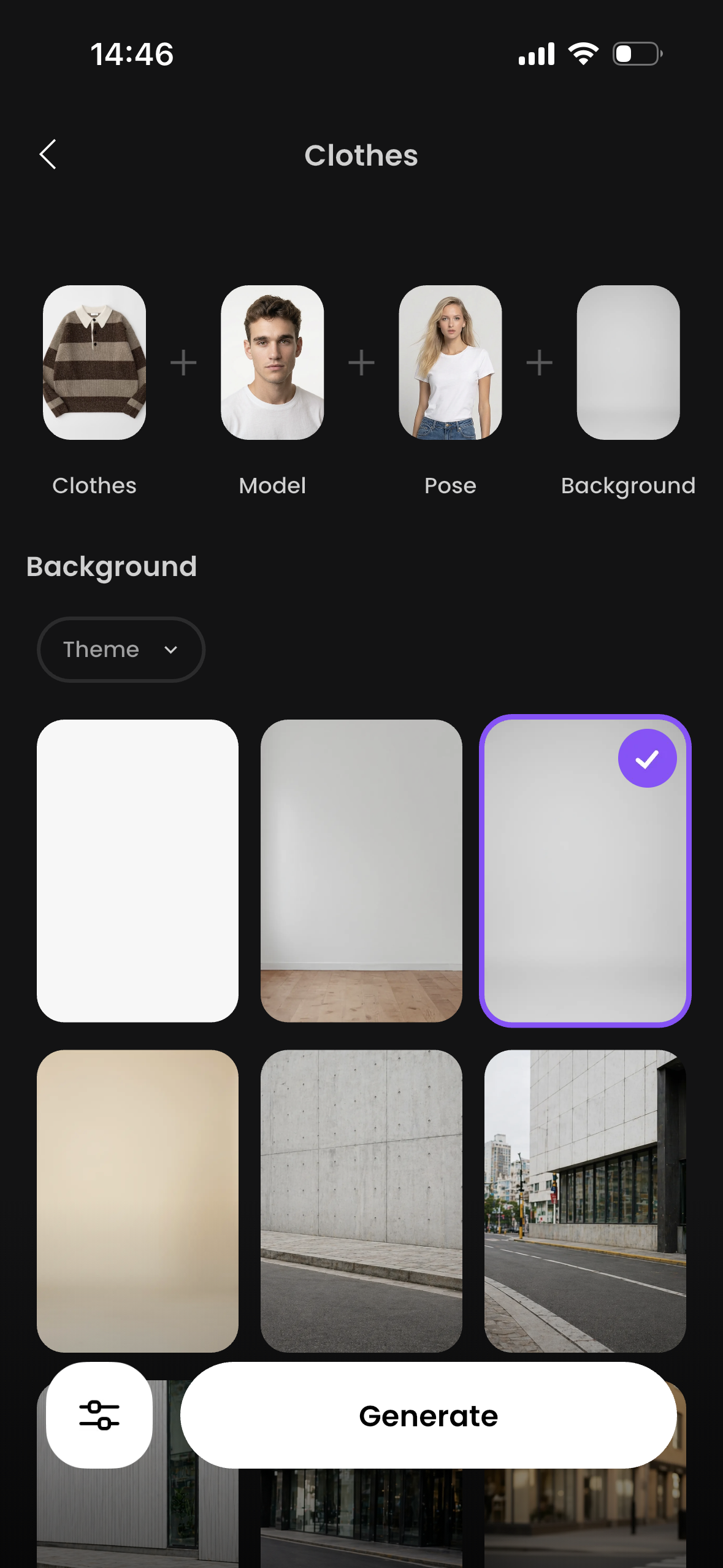 Arvin clothes workflow with model pose and background controls