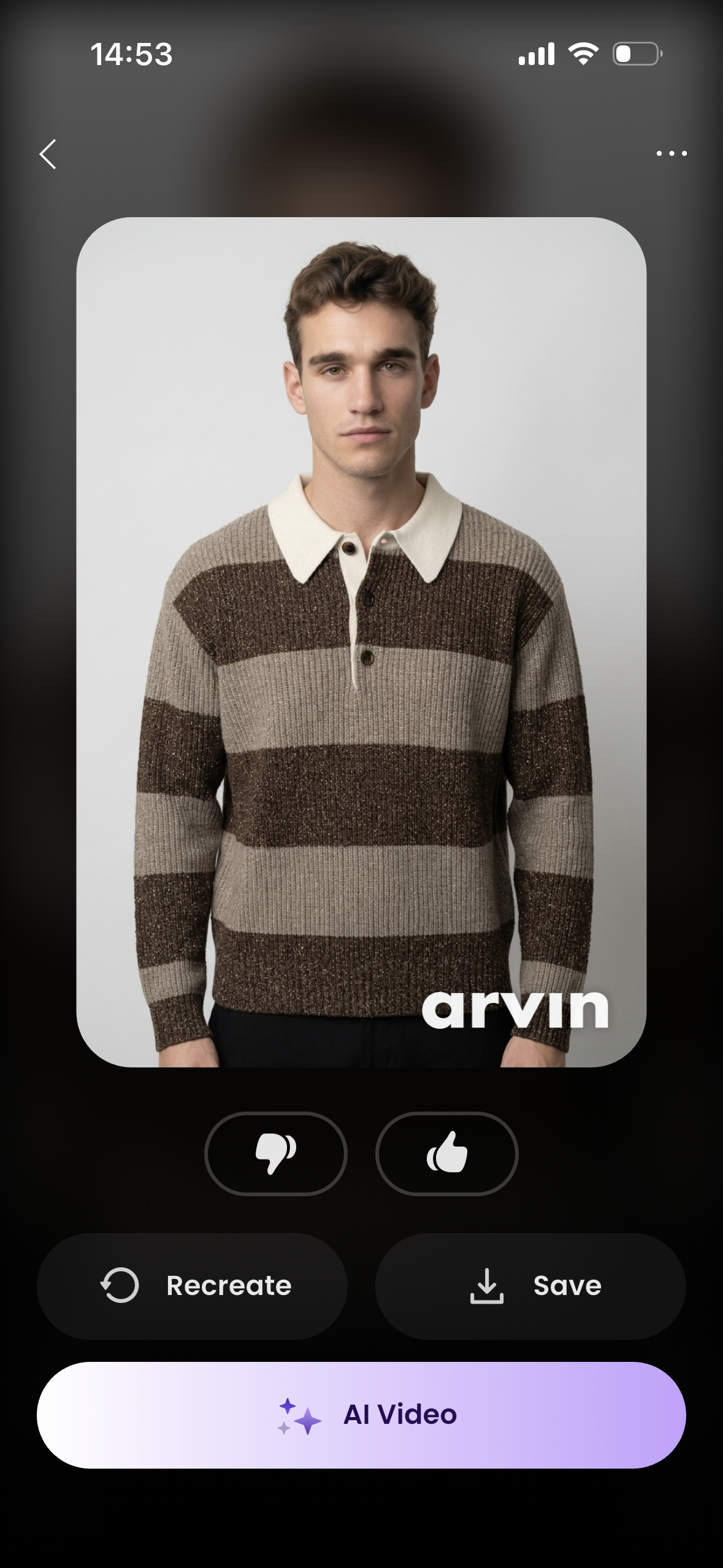 Arvin generated fashion model result screen