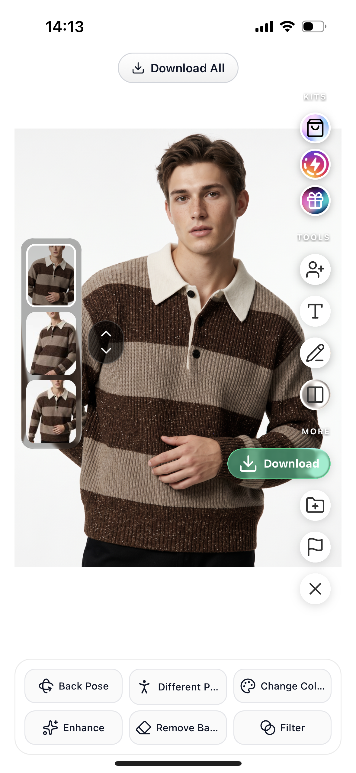 Diress generated fashion model result screen