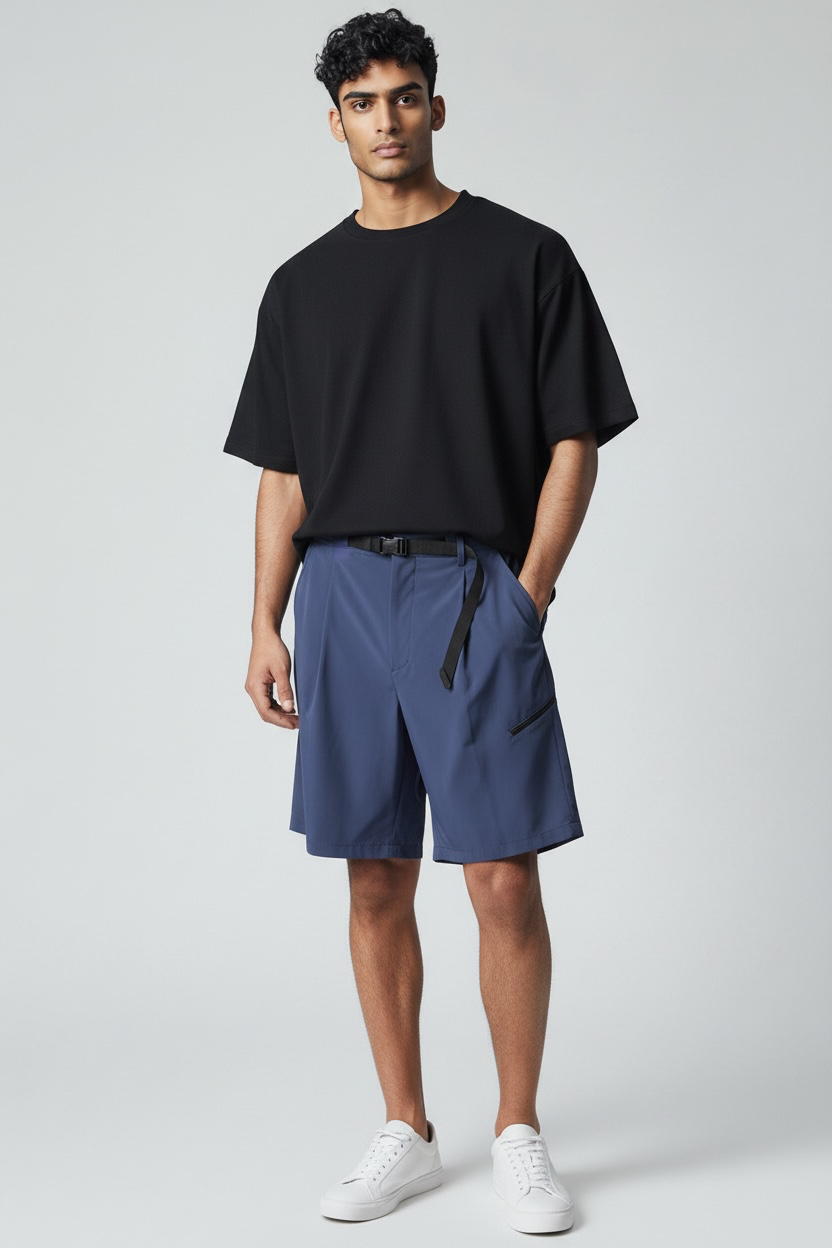 Photoroom result for blue belted shorts