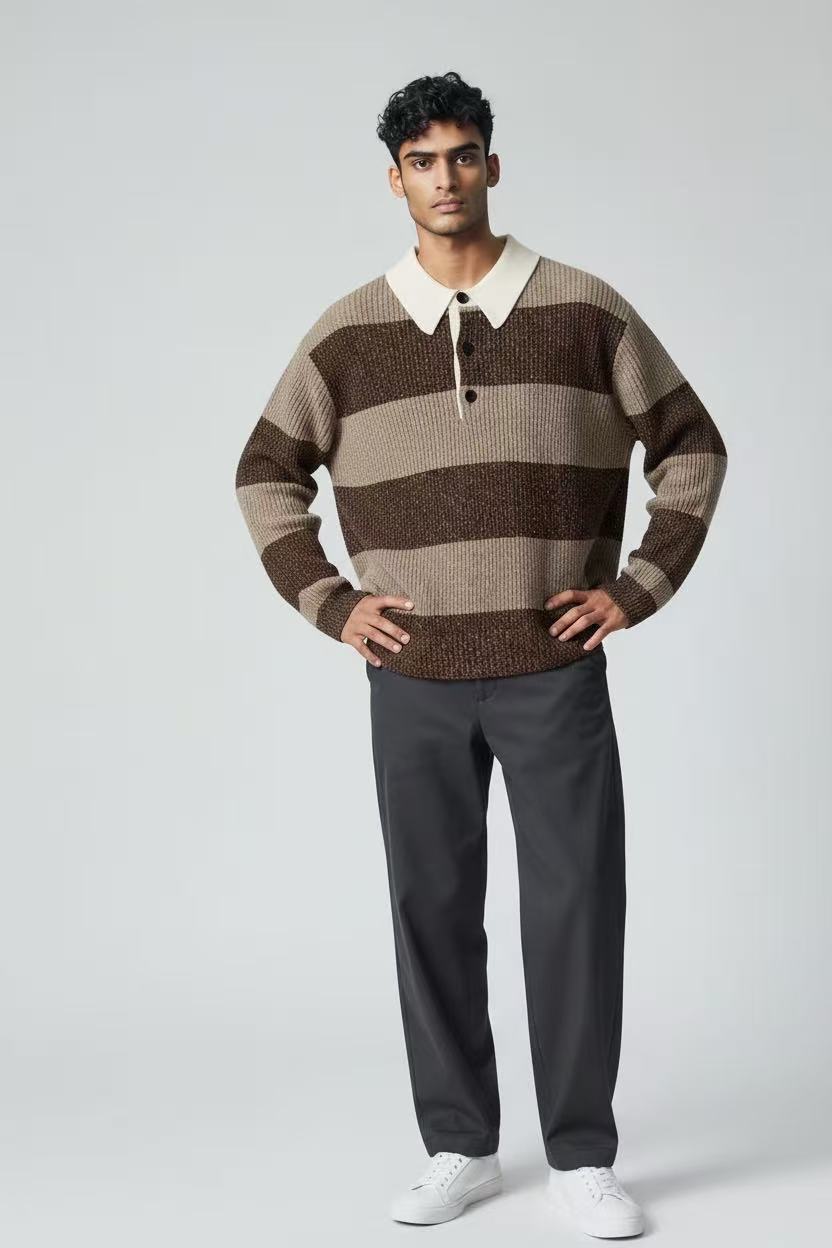 Photoroom result for striped knit polo