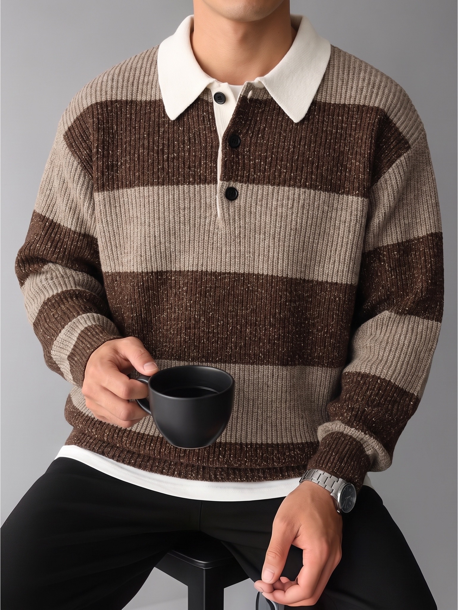 Snappyit result for striped knit polo