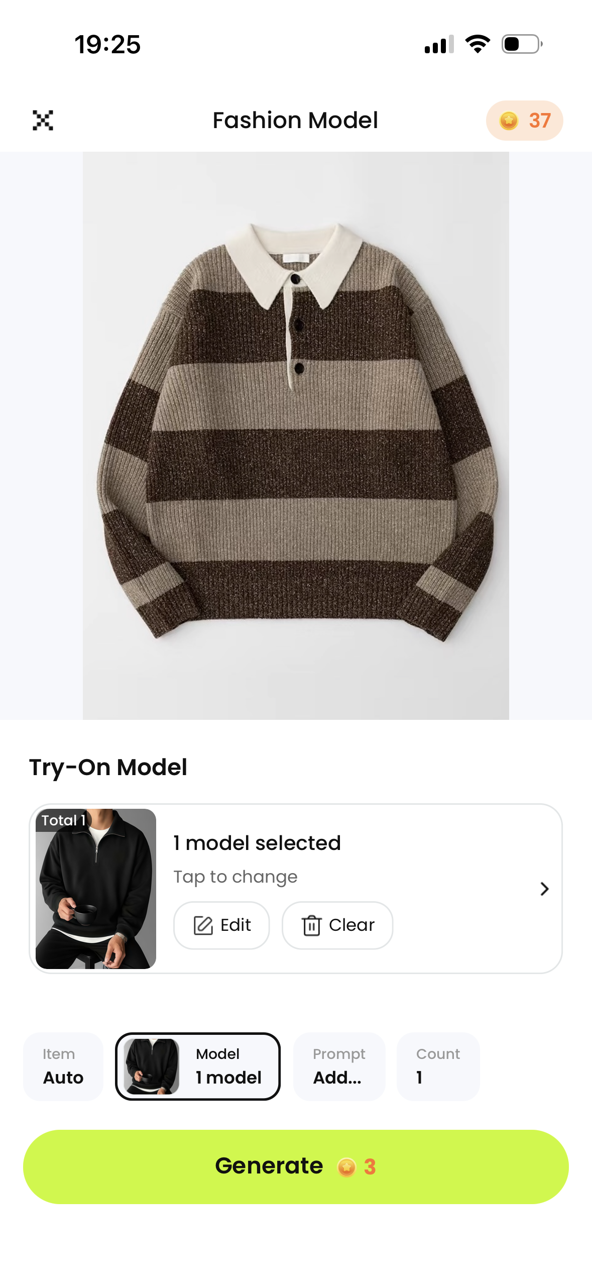 Snappyit Fashion Model garment and model selection screen