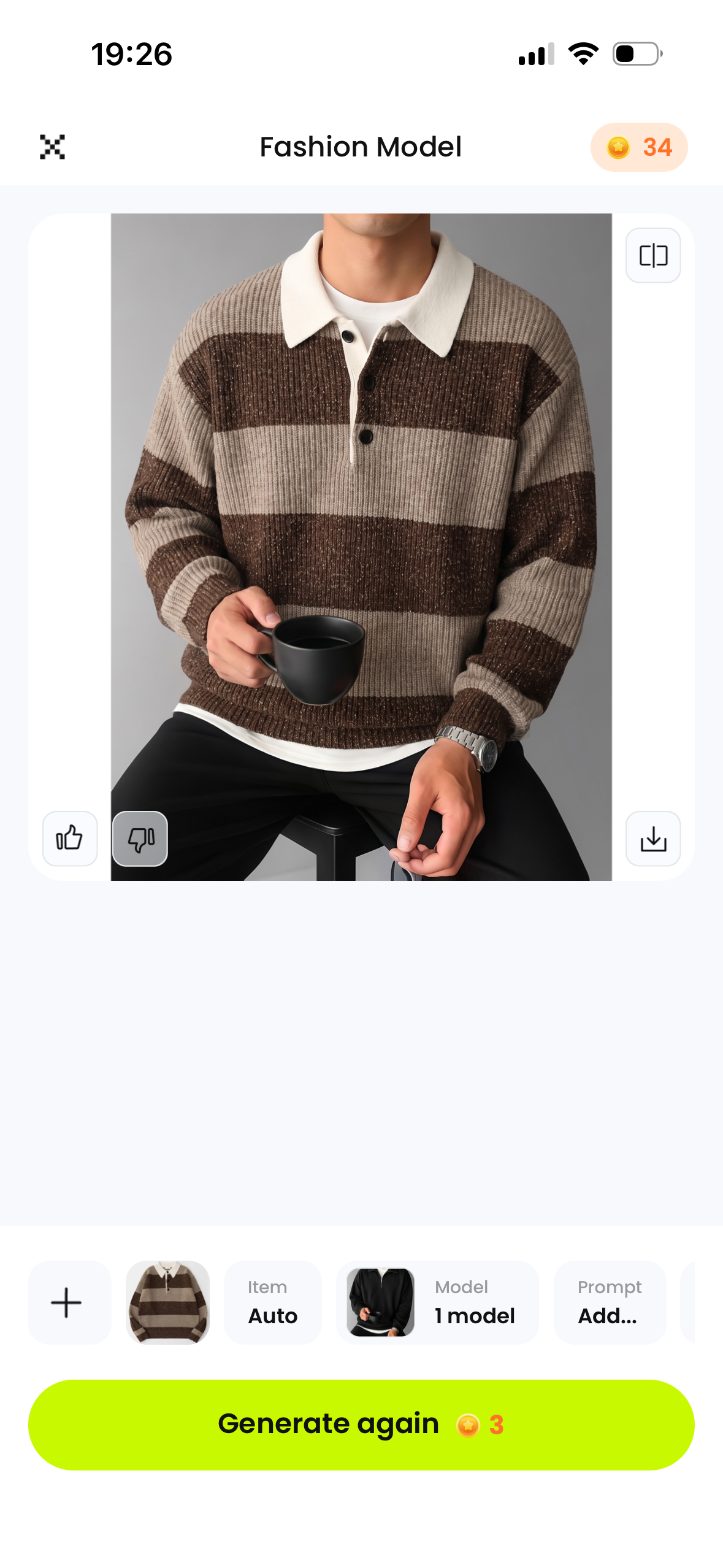 Snappyit Fashion Model generated result screen
