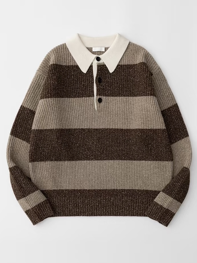 Striped knit polo source product photo