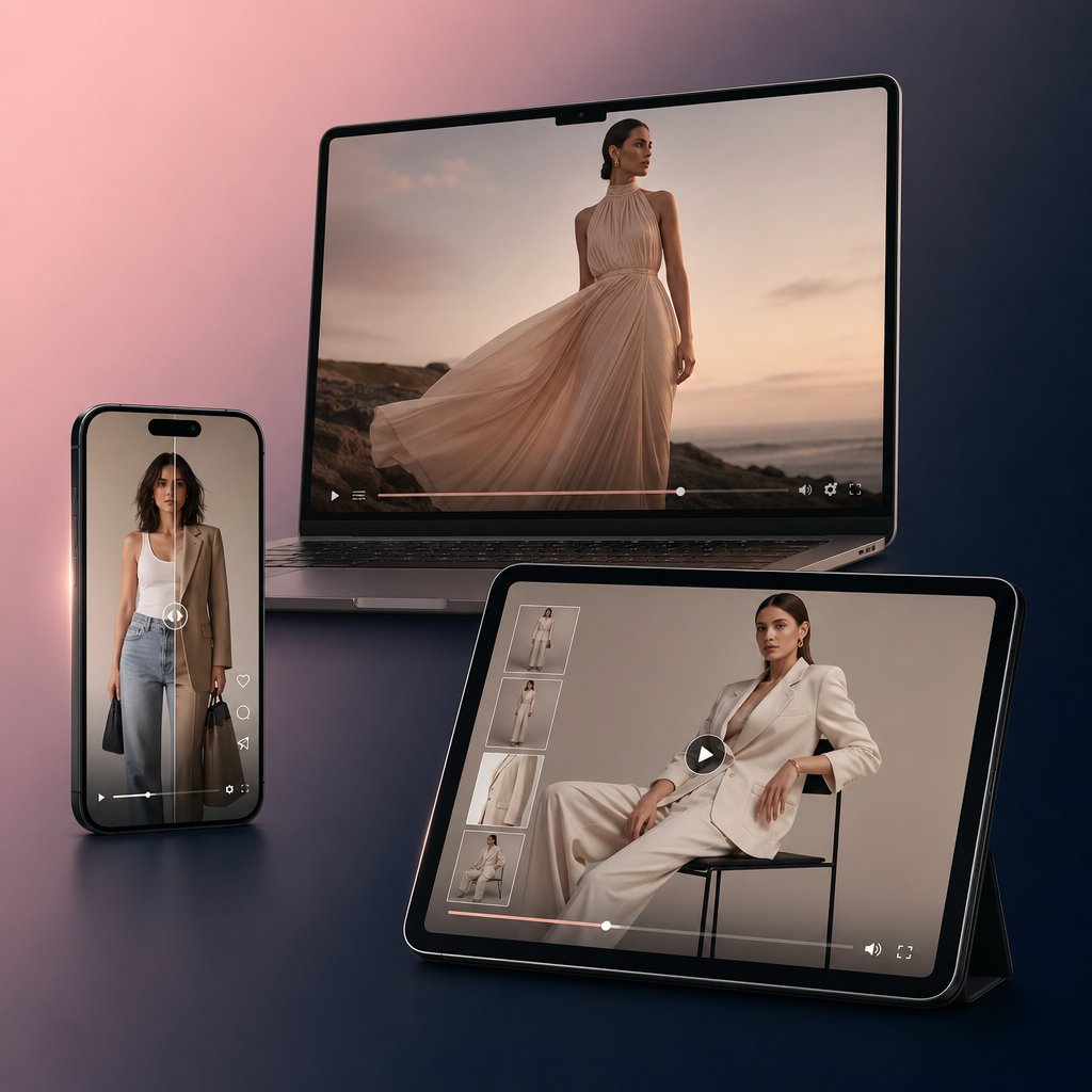 fashion video adapted across multiple platforms from vertical social clips to horizontal campaign films