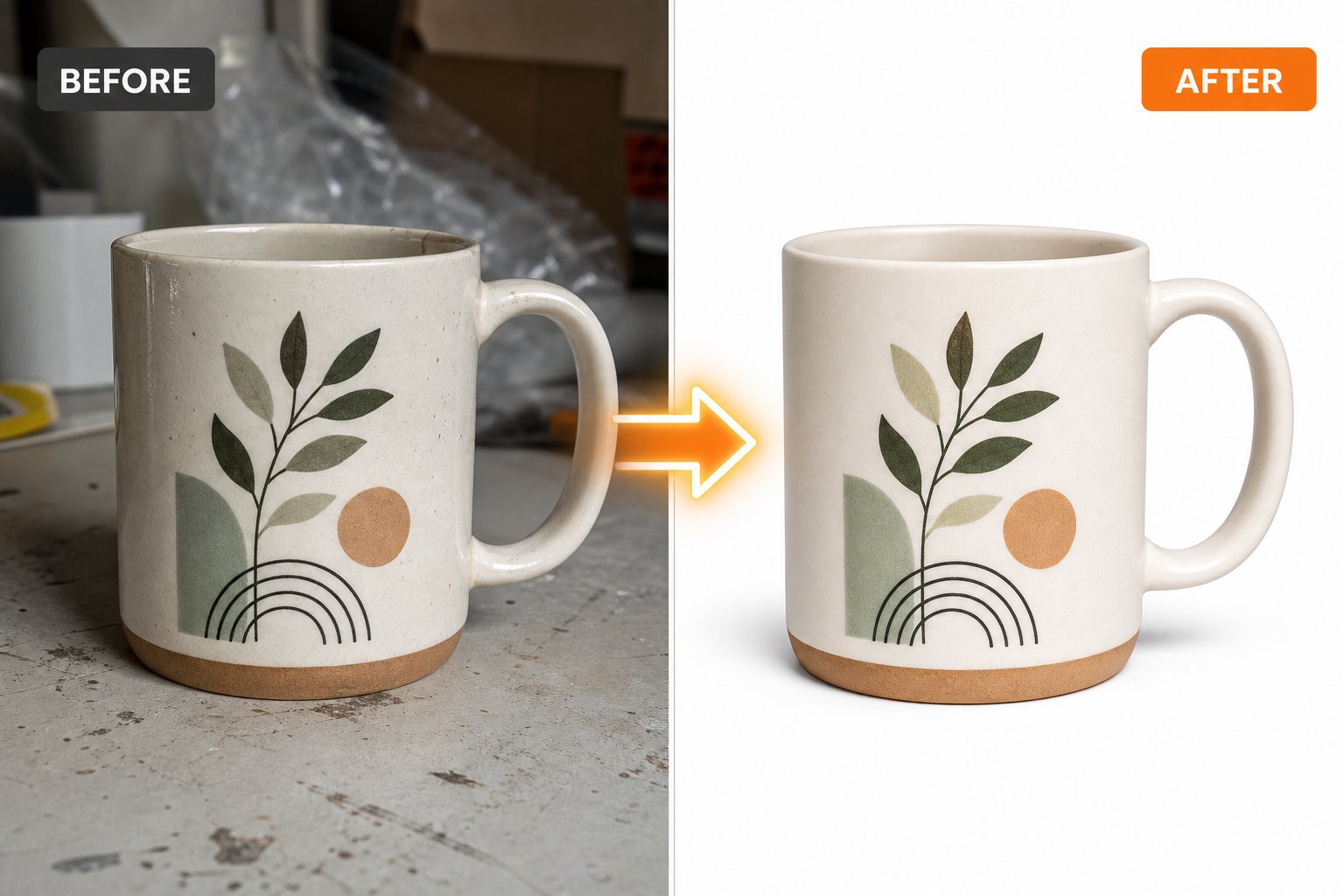 Product photo before and after background cleanup