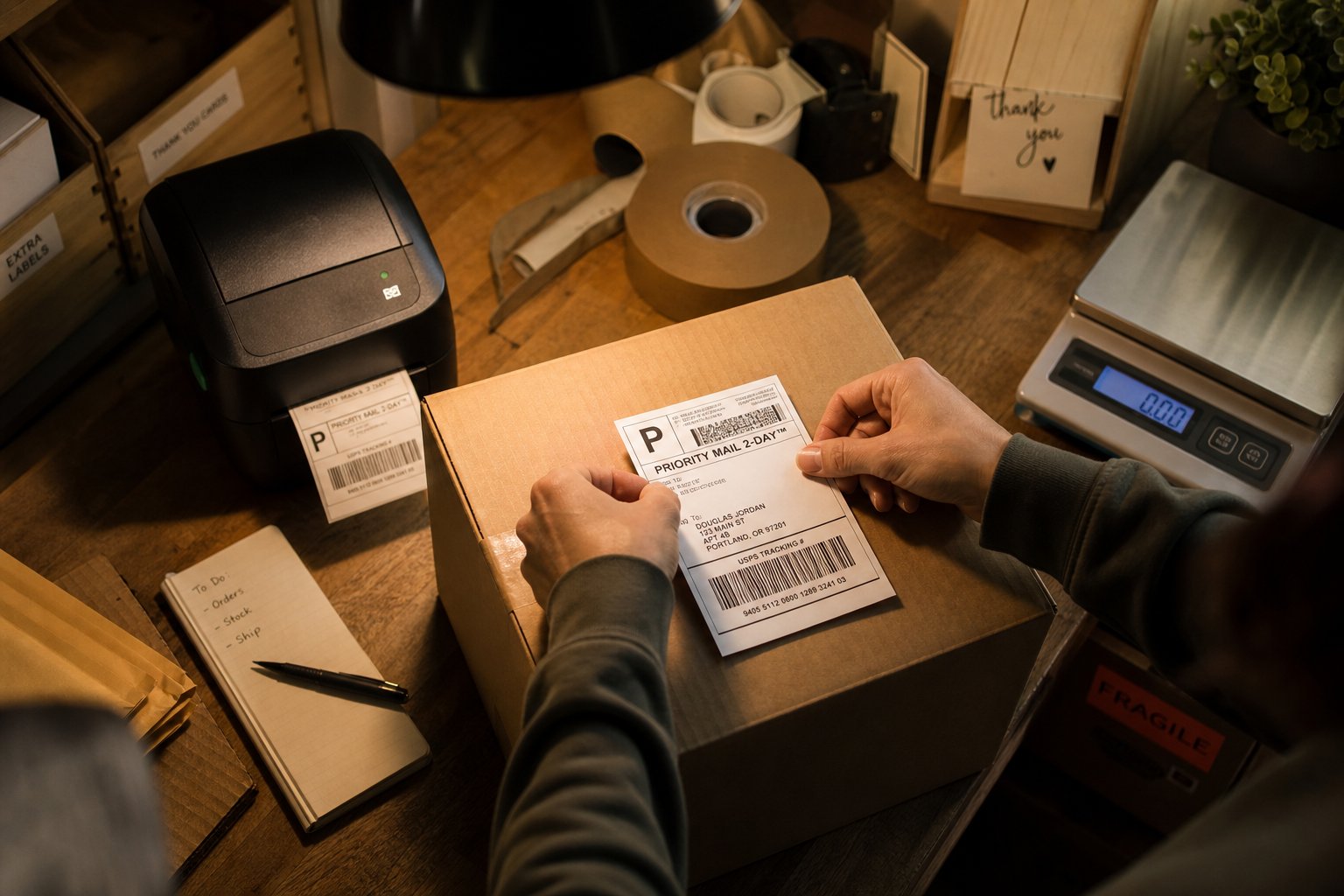 Small seller printing and applying a shipping label