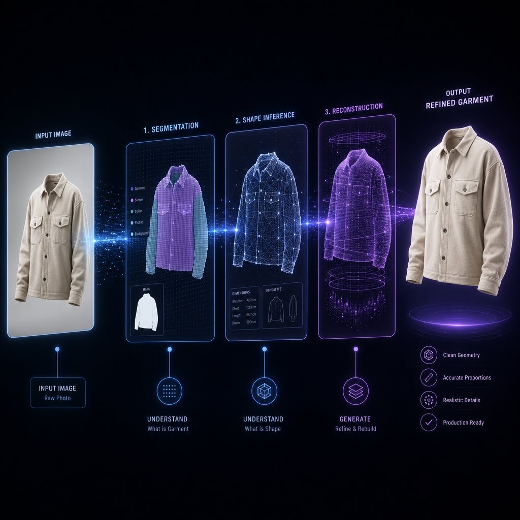 ai ghost mannequin pipeline segments garments infers 3d shape and reconstructs hidden areas automatically