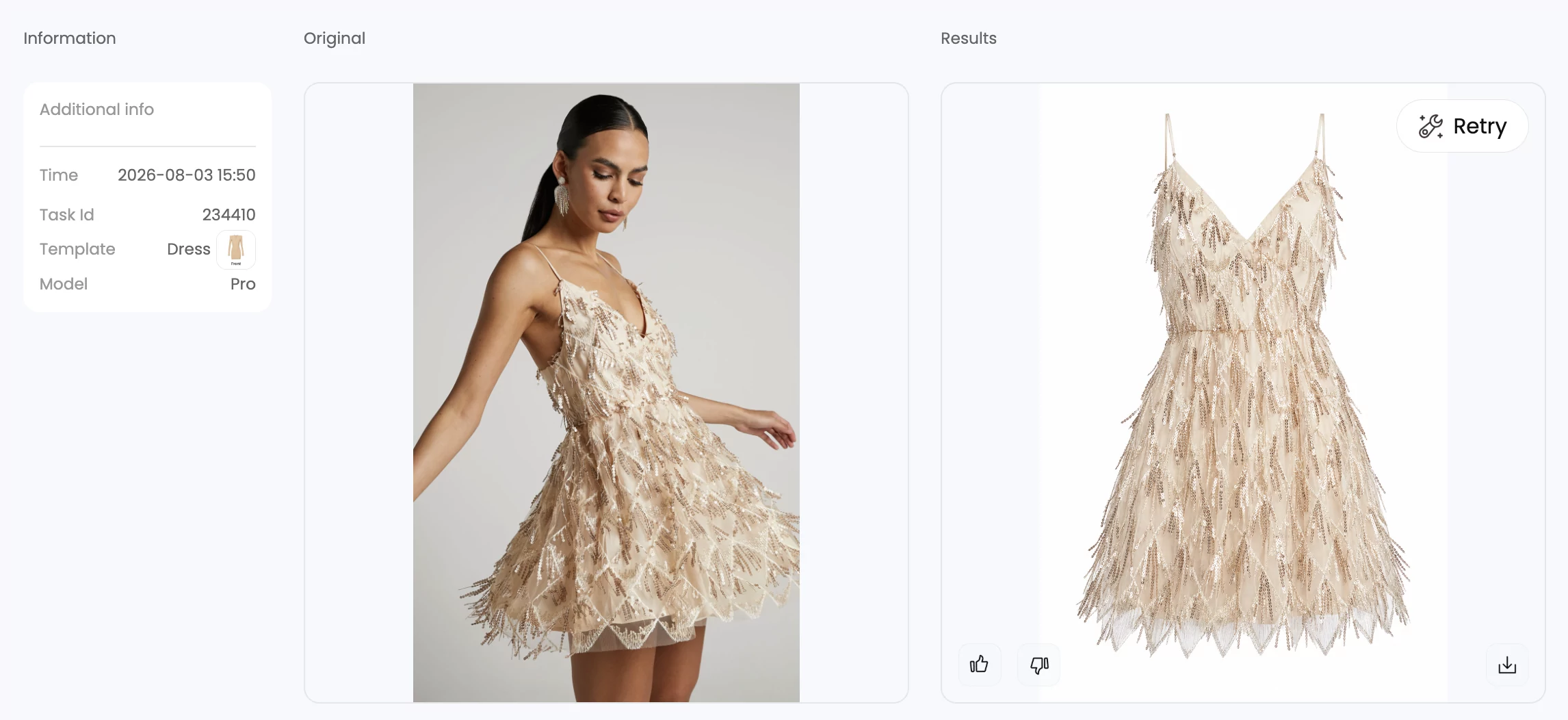 Snappyit Pro ghost mannequin test for a fringe dress using a model photo
