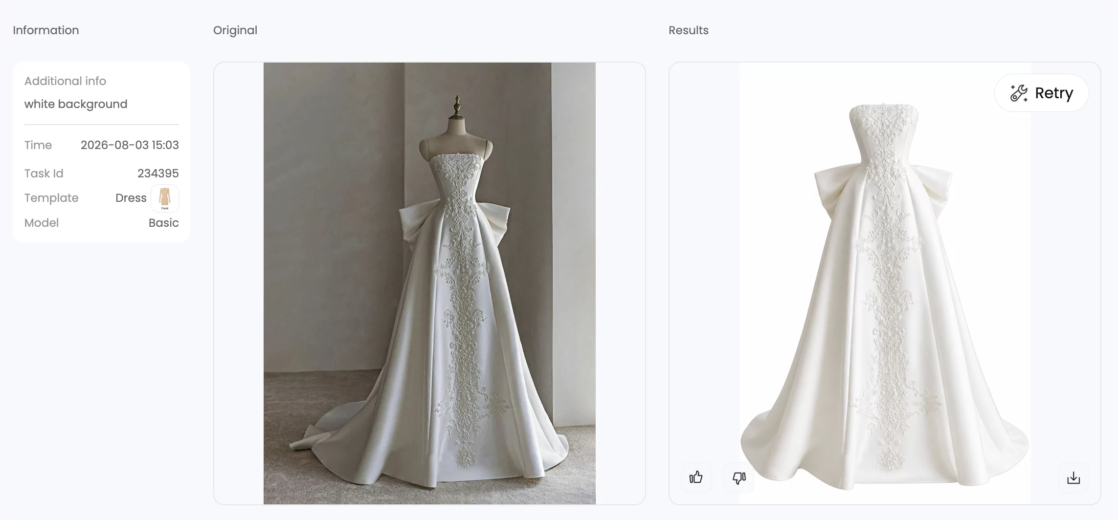 Snappyit ghost mannequin test for an embroidered wedding dress on a mannequin