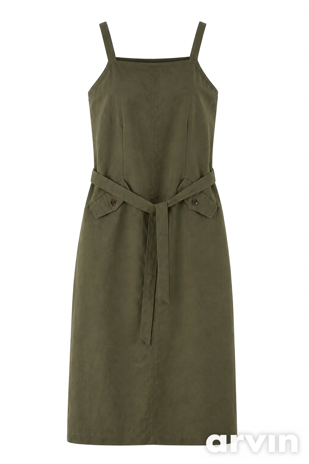 Arvin ghost mannequin result for the olive slip dress with an Arvin watermark