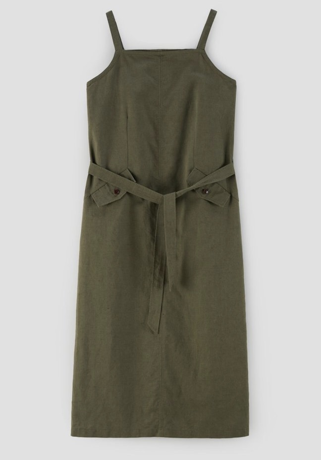 Original product photo of an olive green belted slip dress