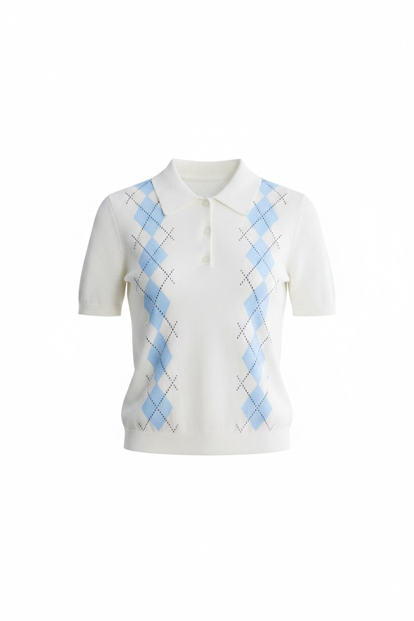 Photoroom ghost mannequin result for the argyle knit polo
