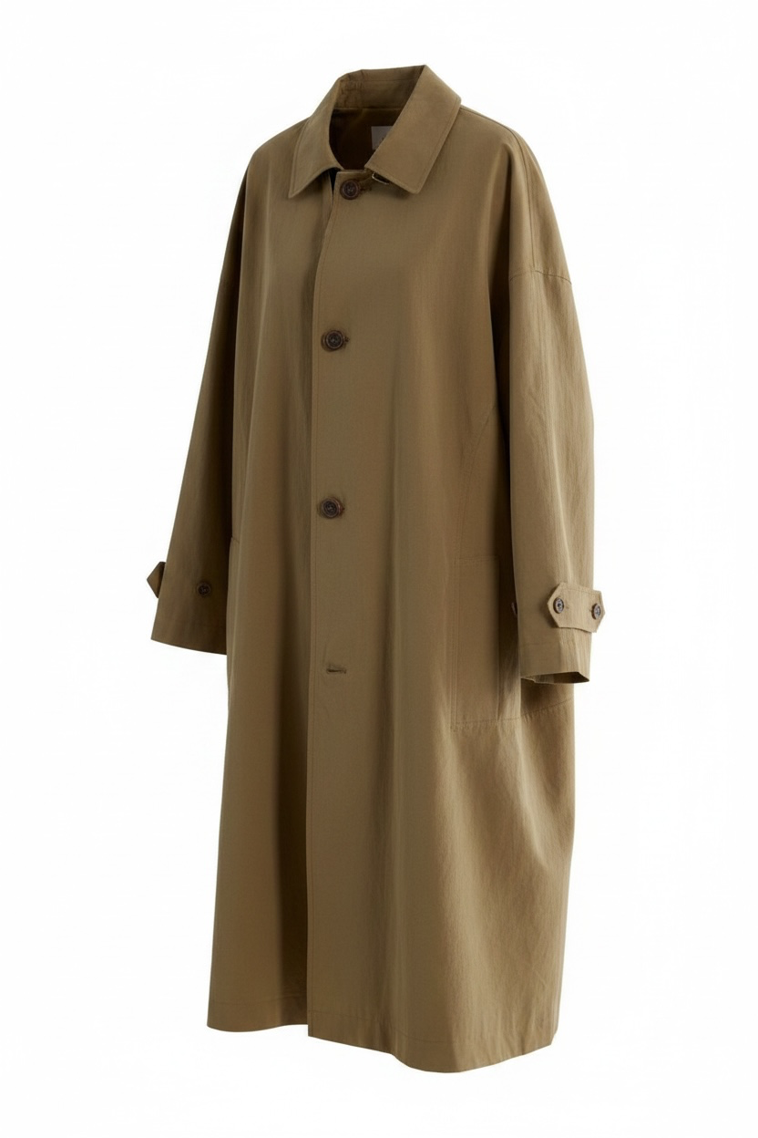 Photoroom ghost mannequin result for the khaki trench coat