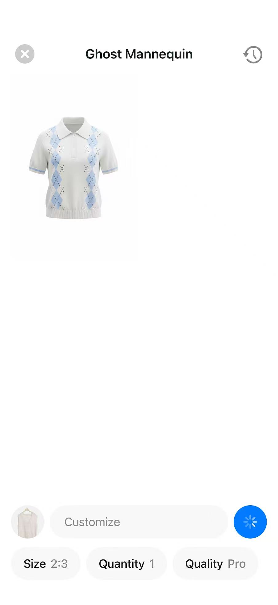 Pixelcut Ghost Mannequin setup with an uploaded knit polo