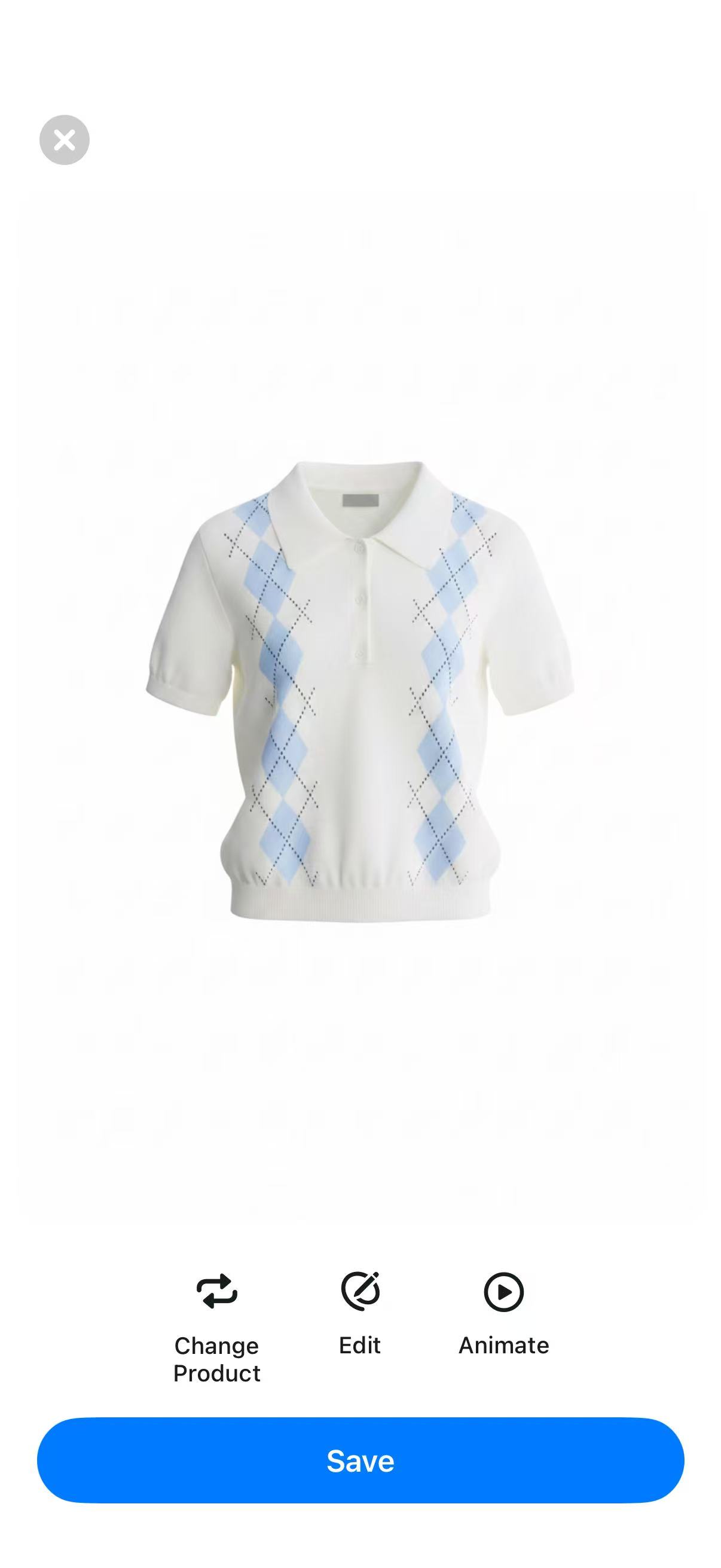 Pixelcut Ghost Mannequin result screen showing the generated knit polo