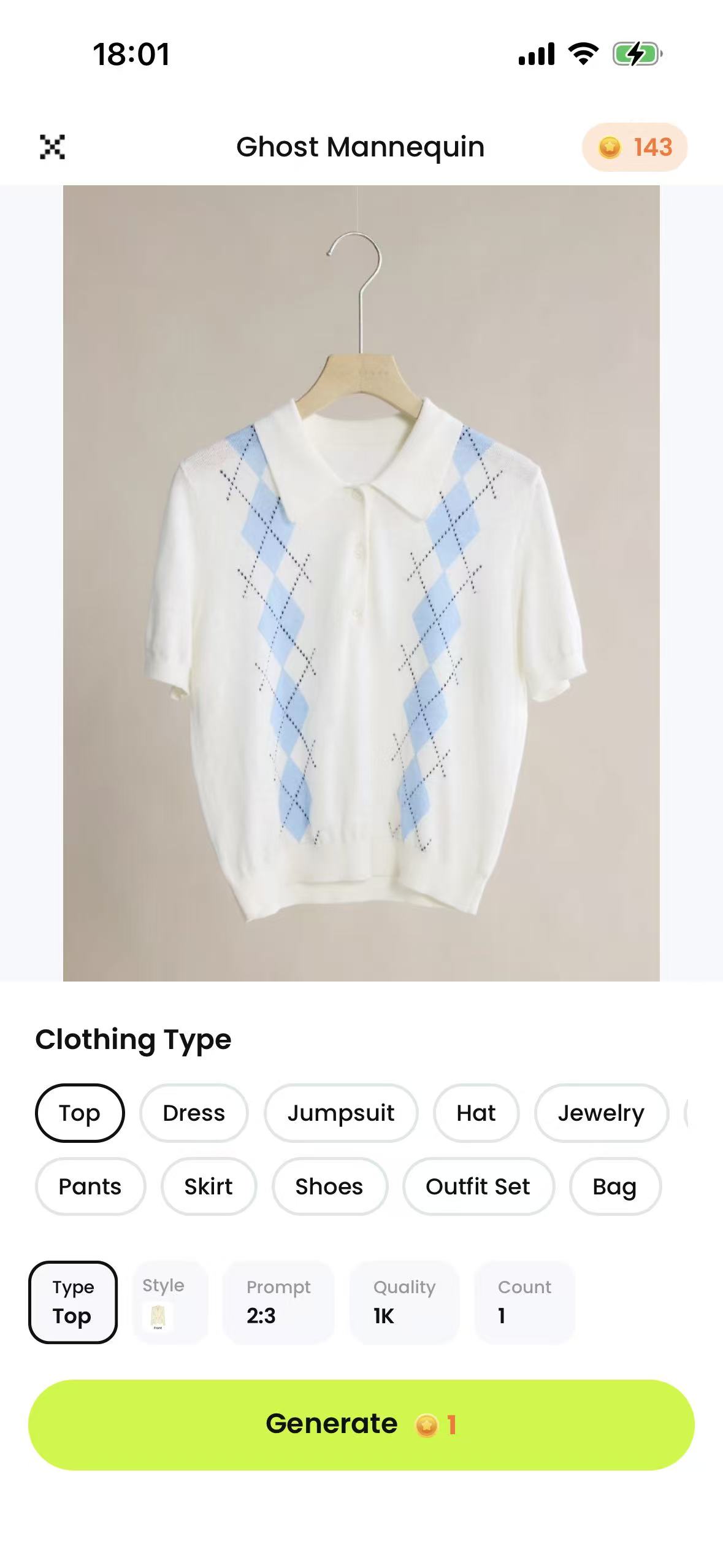 Snappyit Ghost Mannequin setup with an uploaded knit polo