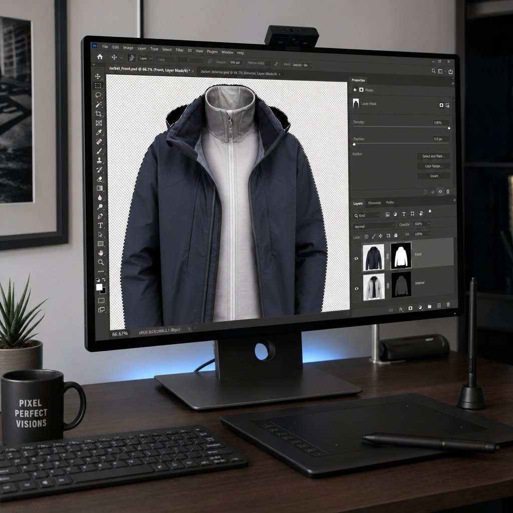 layer masking and compositing in photoshop transforms raw mannequin shots into polished ghost mannequin images