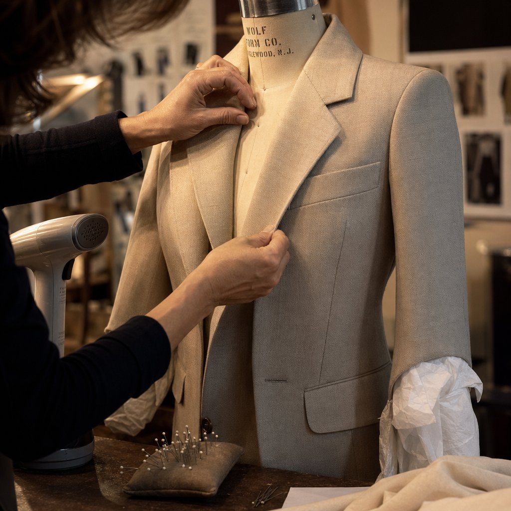garment preparation process showing steaming stuffing and pinning techniques before a ghost mannequin shoot