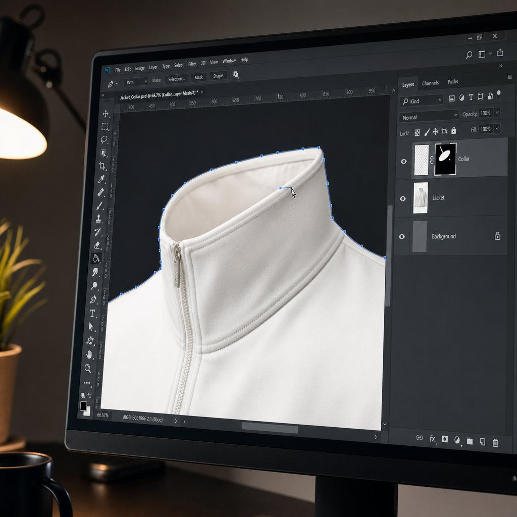 layer based compositing workflow for ghost mannequin editing with precise pen tool masking