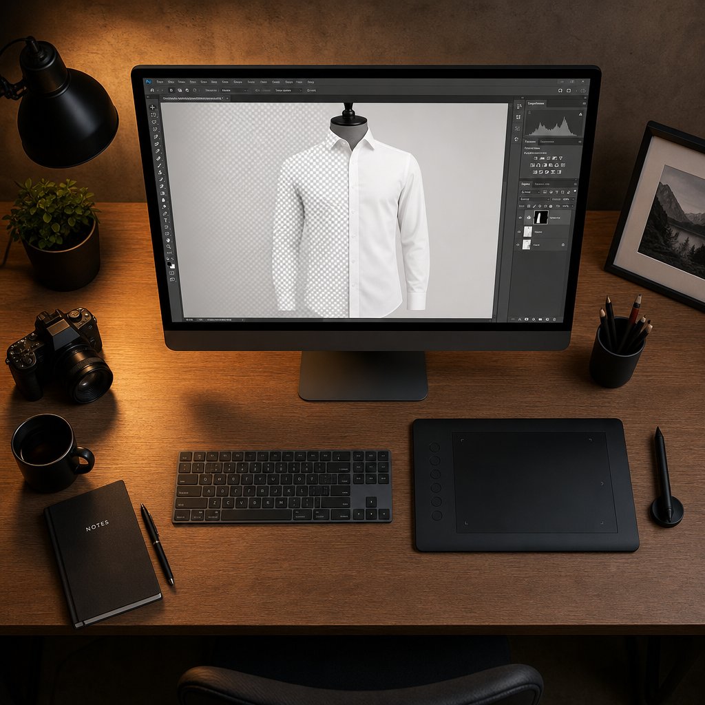 traditional ghost mannequin editing requires careful layer masking and compositing work in photoshop