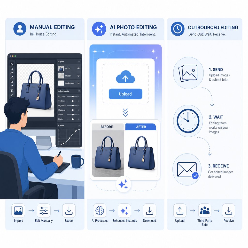 three paths to ghost mannequin images manual photoshop editing ai powered generators and outsourced retouching services