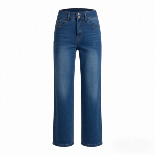Blue jeans presented in a straight ghost mannequin product view