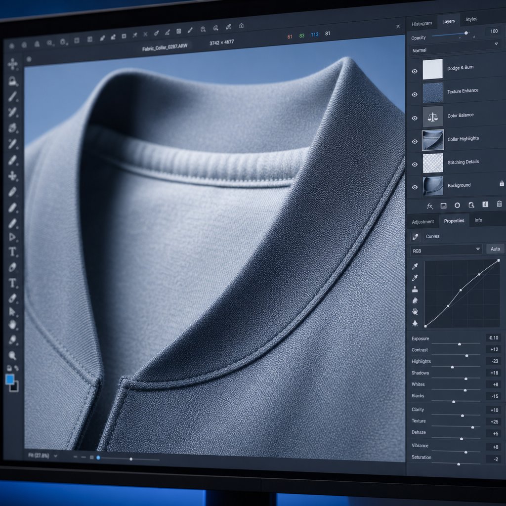 close up of collar neck joint editing the most common quality challenge in ghost mannequin work