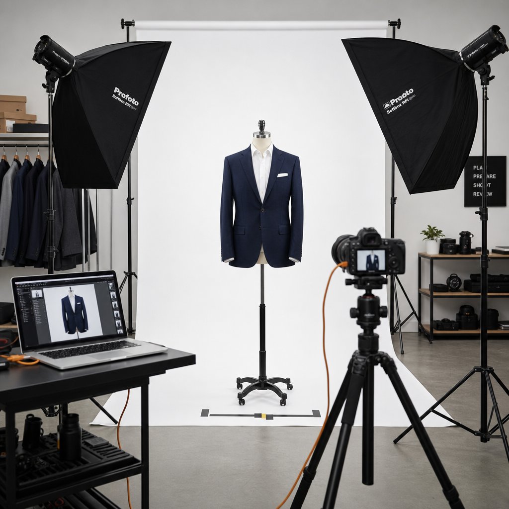 Shooting techniques by garment type — blazers and structured shirts photograph cleanly while accessories and unstructured fabrics need other methods