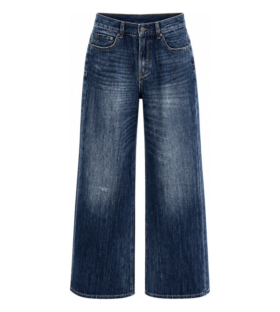 Ghost mannequin composite of the jeans on white with the waistband opening visible