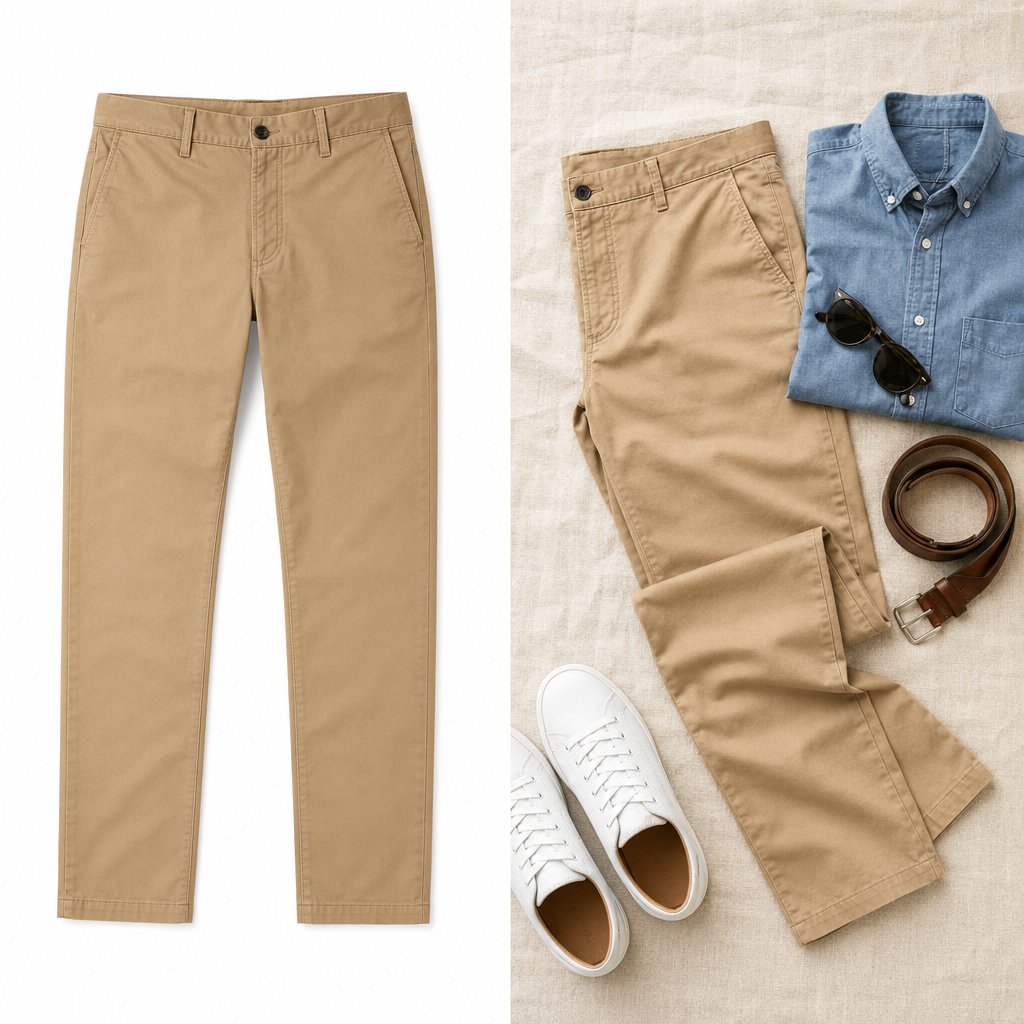 The same pants styled for e-commerce clarity versus social-media storytelling require different backgrounds and props